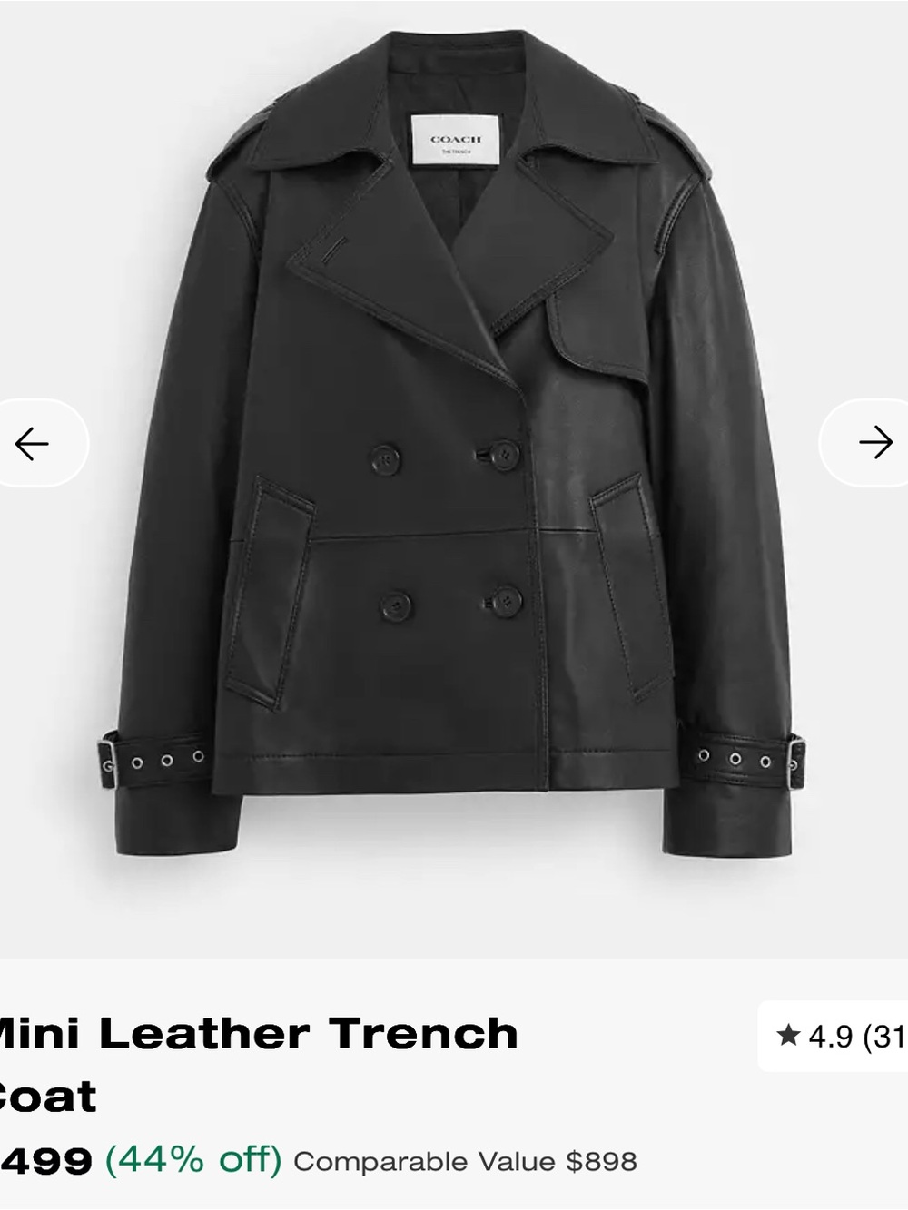 Coach Black Leather Double-Breasted Trench Jacket